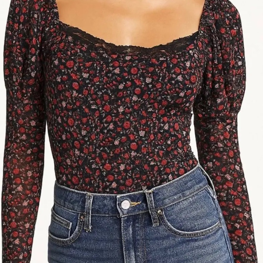 Anthropologie NWT puff sleeve semi sheer floral blouse
